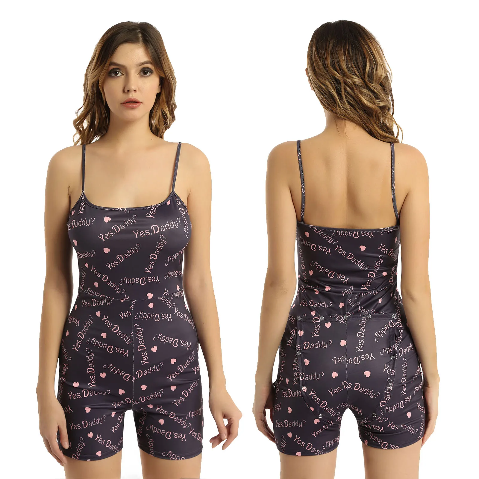

Bodysuit Womens YES DADDY Letter Printed Clubwear Jumpsuit Sissy Ladies Clubwear Sleeveless Spaghetti Strap Sleepwear Nightwear
