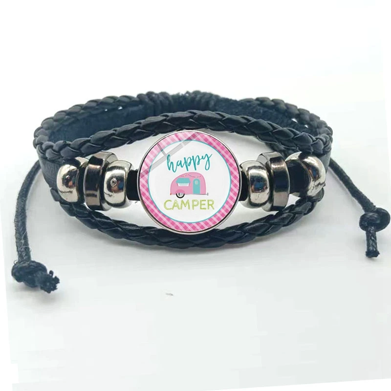 Счастливый кемпинг милый браслет I RV стеклянный выпуклый путешественника