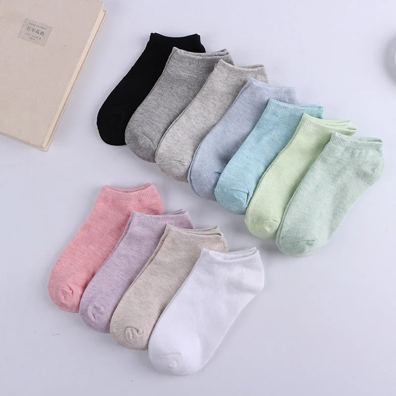 

5 Pairs Korean Fashion Socks Women Fall Ten-color Women's Socks Solid Color Invisible Shallow Mouth Socks Short Cotton Socks