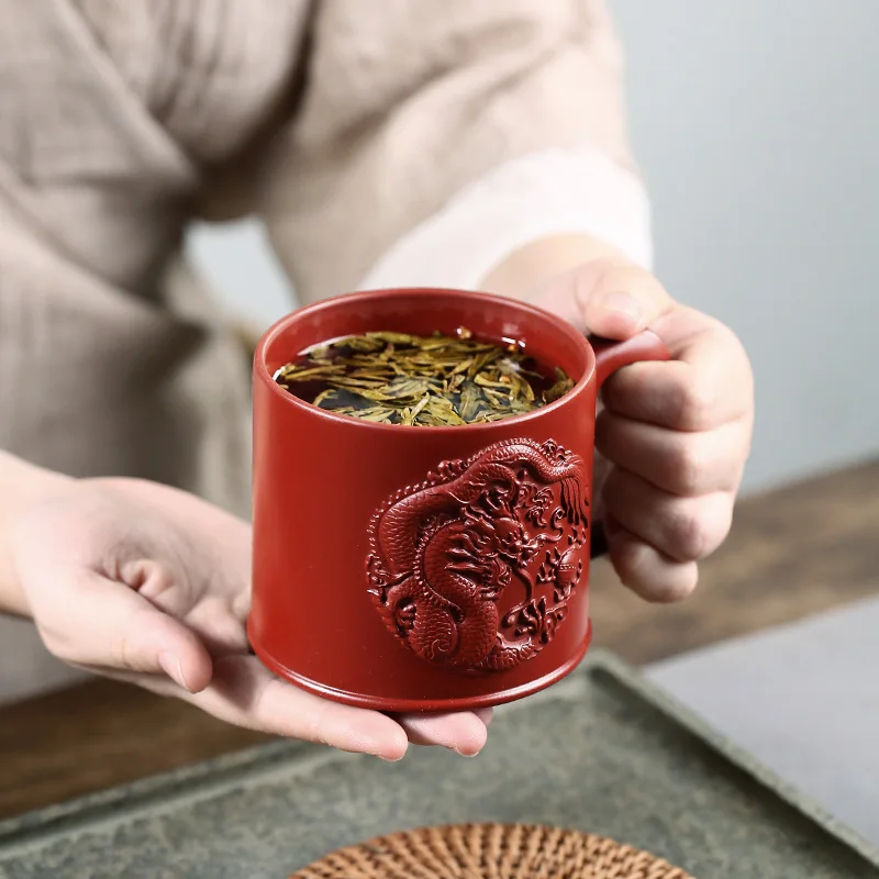 

well joy pot yixing undressed ore purple sand cup all hand make tea cup dahongpao auspicious dragon cover cup 350 cc