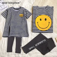 mudkingdom mother daughter family matching clothes summer not hooded t shirts pants sets stripe cartoon letter trousers outfit
