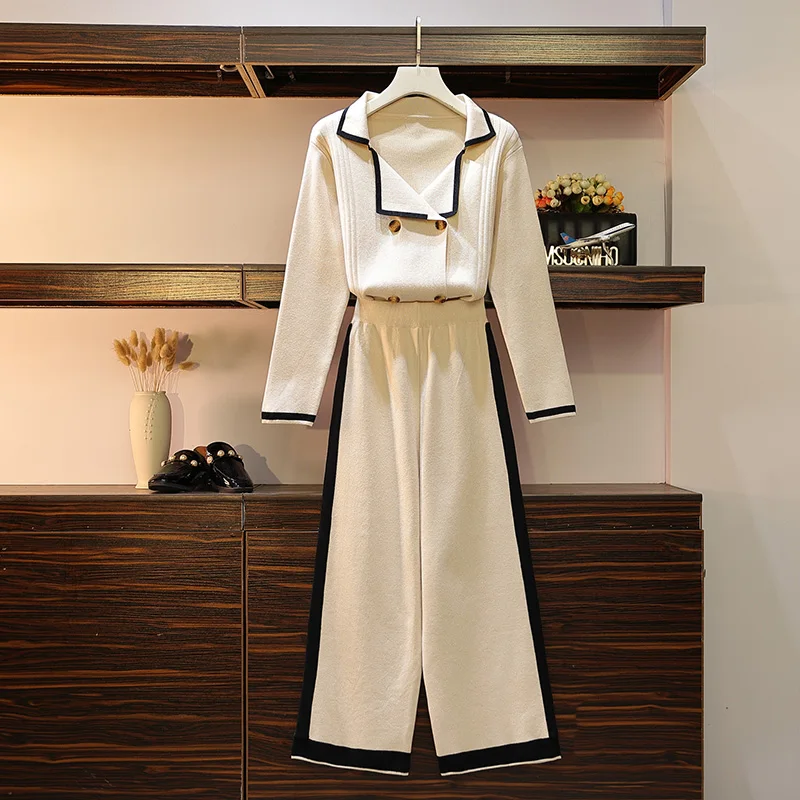 Large Size Women's Wear 2019 New Autumn And Winter Knitted Suit Two-piece Set Of Small Fragrance |