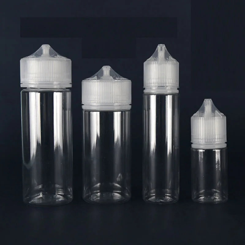 

5pcs 30ml 60ml 100ml 120ml Plastic PET Transparent Bottles Empty E-Liquid Vape Dropper Bottles Long Tip with Childproof Cap