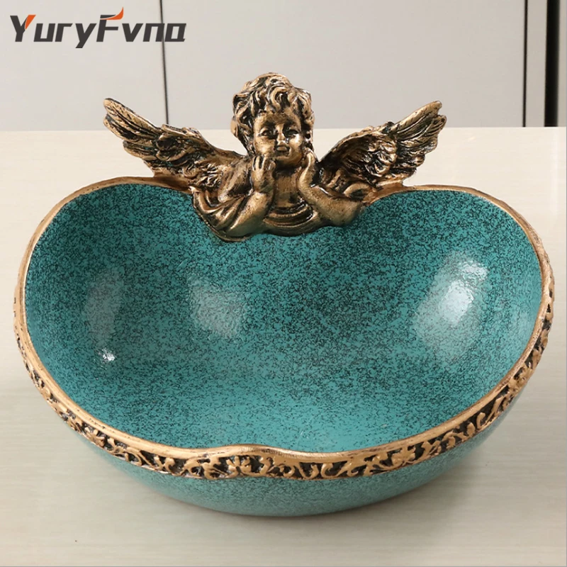 

YuryFvna Console Cabinet Statue Resin Angel Pig Figurine Sculpture Key Candy Storage Container Home Table Office Decoration Gift