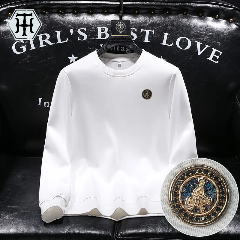 

2021 Autumn Mens Hoodies Fashion Metal Decoration Pure Color Sweatshirts Full Slim Casual Streetwear Hoodie Men Ropa De Hombre