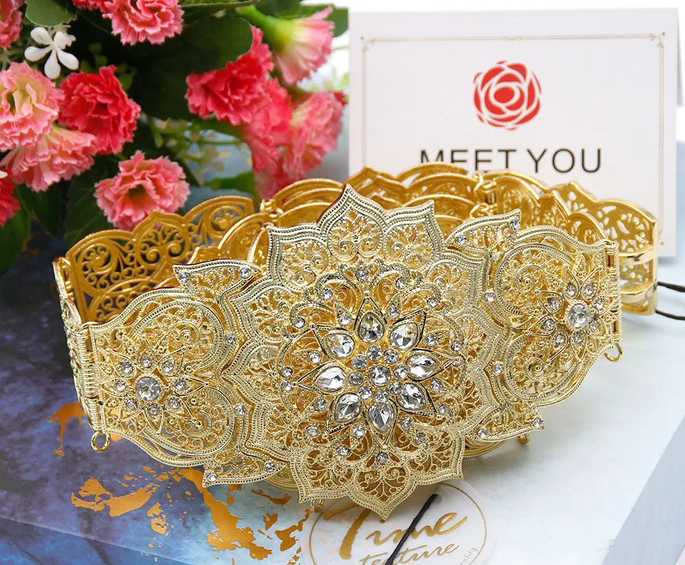 Sunspicems European Women Dress Waist Belt Wedding Jewelry Gold Silver Color Moroccan Caftan Belt Metal Buckle Punk Ladies Gift