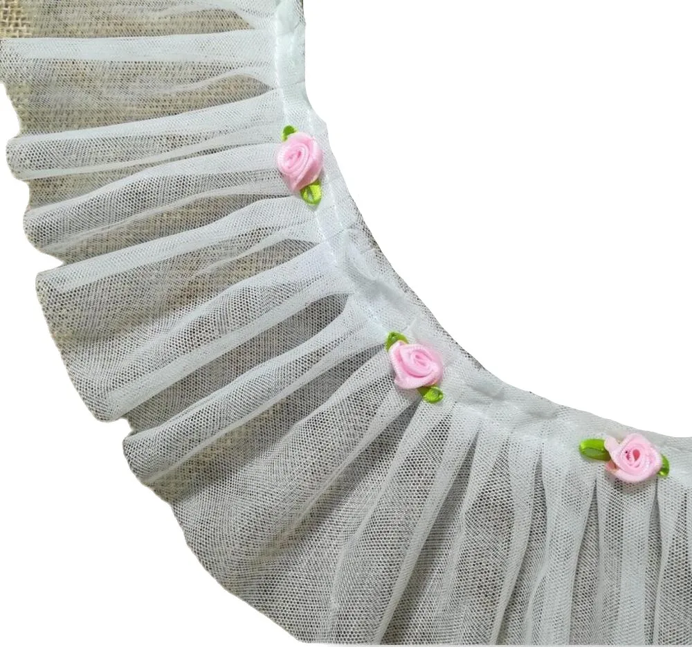 1 м плиссированная розовая роза кружевная лента белая ткань Φ 9 см своими руками