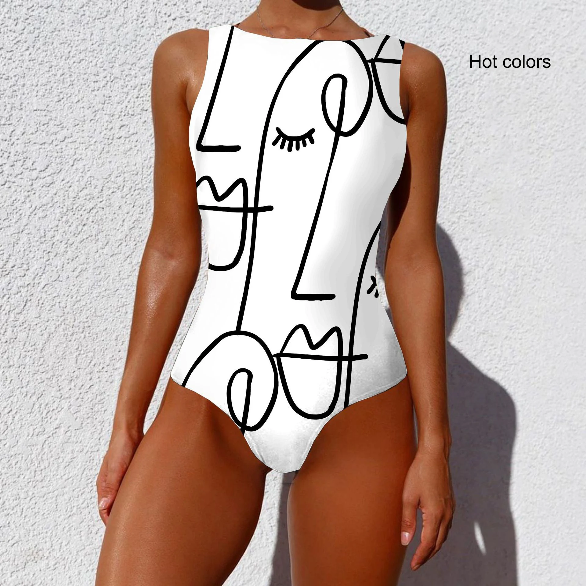 Alinyin Summer Costumes 2021 New Integrated Bikini Personalized Abstract Printing Swimsuit Women's Sleeveless Underwear Set