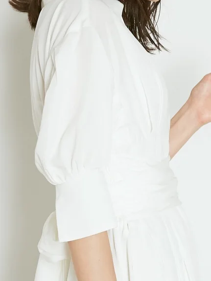 

Bornladies V Neck Puff Sleeve Slim Drawstring Shirt Vestidos Japan Style Temperament Dresses 2021 Spring Summer Women Clothing