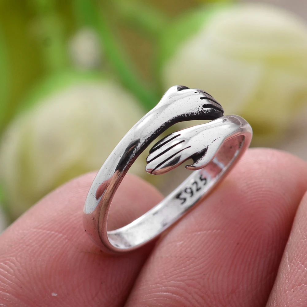 

Promotion Elegant Give Me Hug Design Thai Silver Ladies Ring Jewelry Valentine's Day Gift No Fade