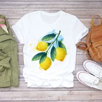 summer female t shirt pineapple watermelon fruit watercolor t shirt short sleeve casual harajuku graphics t shirt top