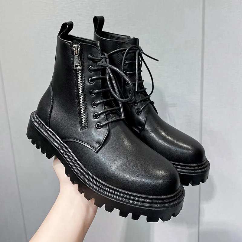 

Genuine Leather Mens Ankle Boots Classic Motorcycle Boots Winter Fur Plush Warm Male Shoes Unisex Vintage Flat Botas