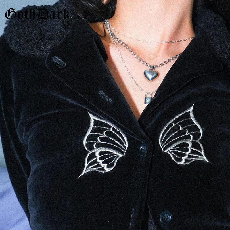 Goth Dark Y2k Harajuku теплые готические бархатные футболки Гранж черный длинный рукав