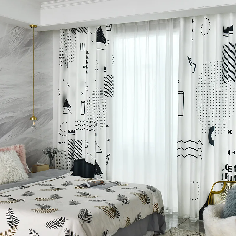 Personality Net Red Nordic Wind Geometric Pattern Print Curtains for Living Dining Room Bedroom. | Дом и сад