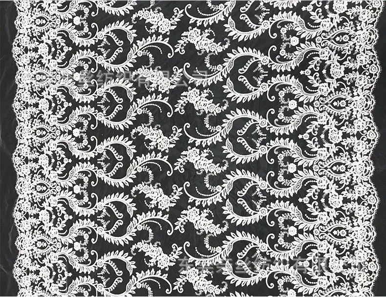 

1 Yard 130 cm gorgeous off white flower sequins embroidery tulle mesh lace fabric wedding gown French African DIY sewing fabric