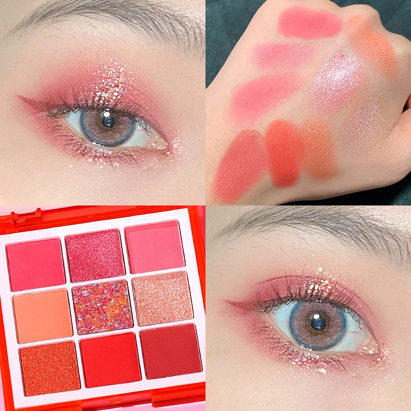 Палетка теней для век стойкие тени 9 цветов оранжевый синий фиолетовый золотой