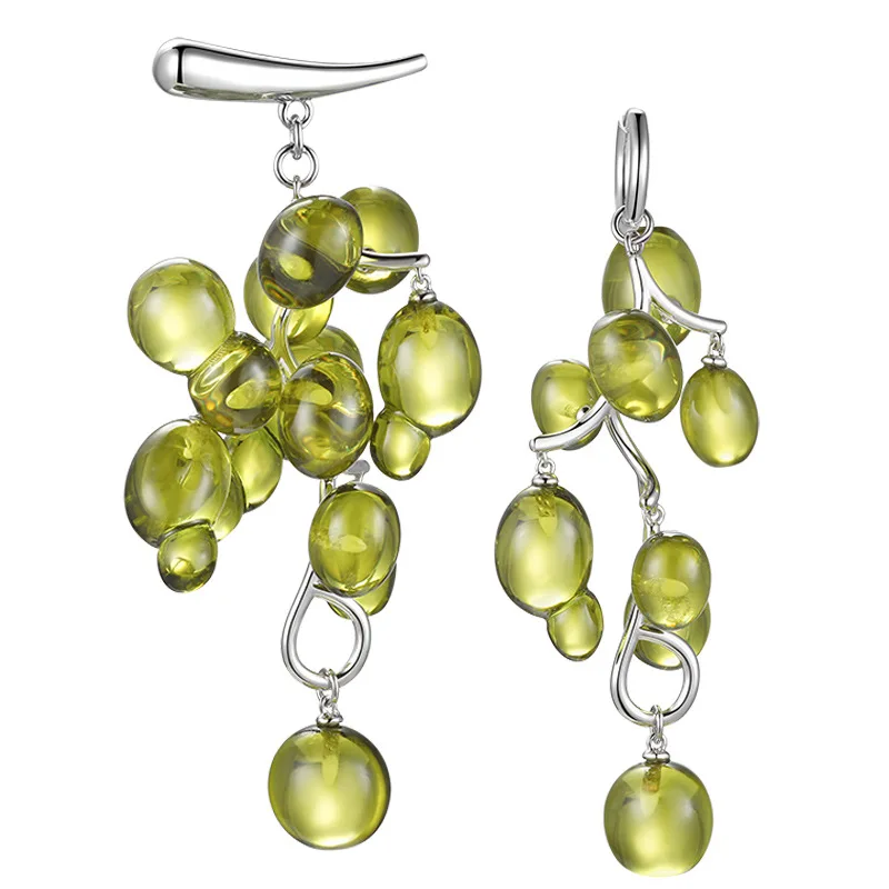 

1pc Green Transparent Succulent Grape Bunch Fruit Earrings Long Drop Ins Asymmetry Christmas Vintage Jewelry