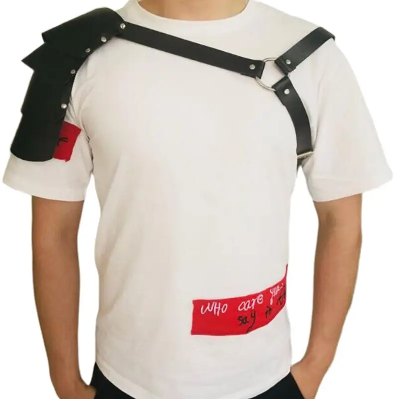 

Mens Punk Artificial Leather Black Cross Body Harness Chest Belt Single Shoulder Guard Cover Strap Armor Cosplay Party