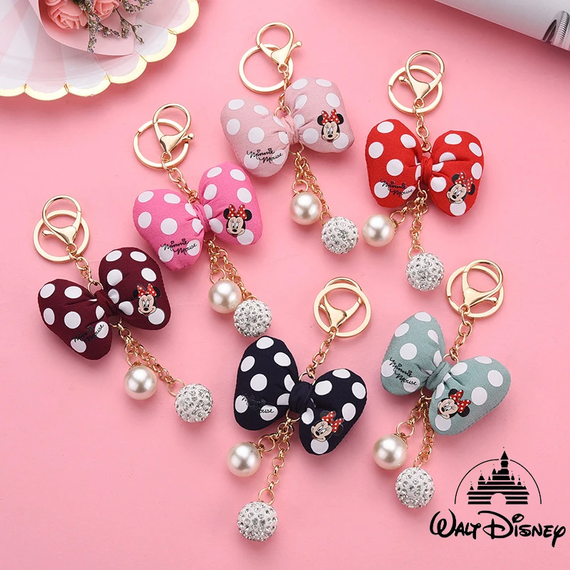 Disney Микки и Минни Маус брелки для ключей с бантом цепочка Porte Clef сумкой женщин кольцо держатель аксессуары