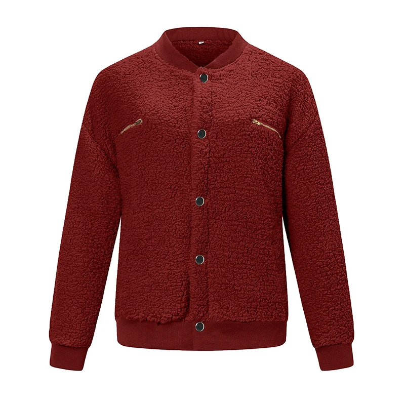 

Hot Sale In Autumn And Winter Fashion Ladies New Snap Button Solid Color Warm Large Particles Lamb Wool Women's Jacket