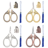 1pc 6cm mini retro pocket scissors antique thread cutter vintage with thimble for embroidery cross stitch sewing needlework tool