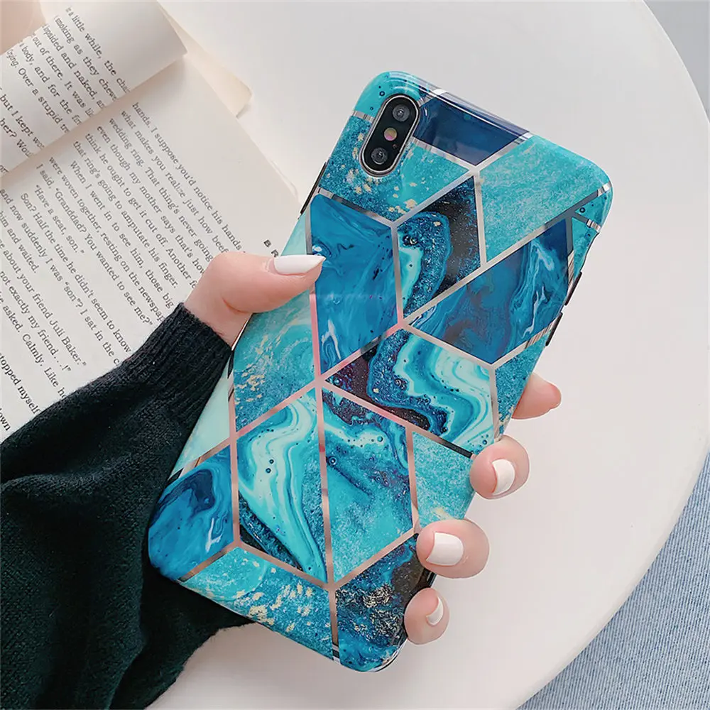Ottwn геометрический мраморный текстурный чехол для телефона iPhone X XR XS Max 6 6s 7 8 Plus Мягкий IMD гальванический задний чехол силиконовый чехол
