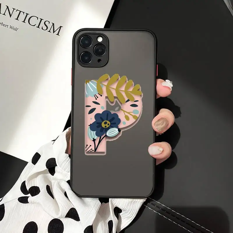 

26 initials of the name luxury Phone Cases funda matte transparent For iphone 7 8 11 12 plus mini x xs xr pro max cover