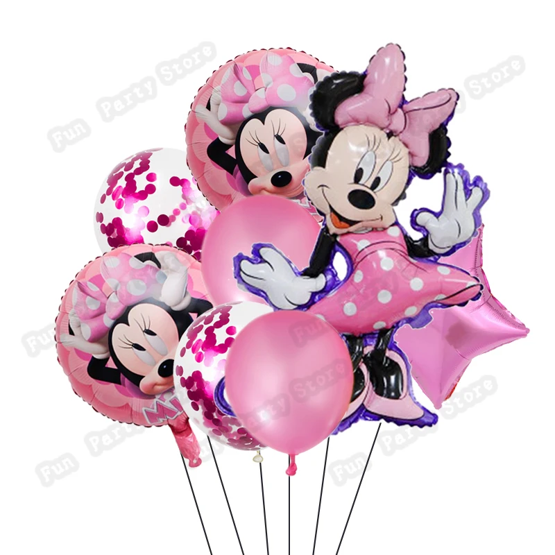 Minnie mouse foil balloons mickey 1st birthday party decorations kids ballon number 1 globos baby shower confetti latex ball toy | Дом и сад