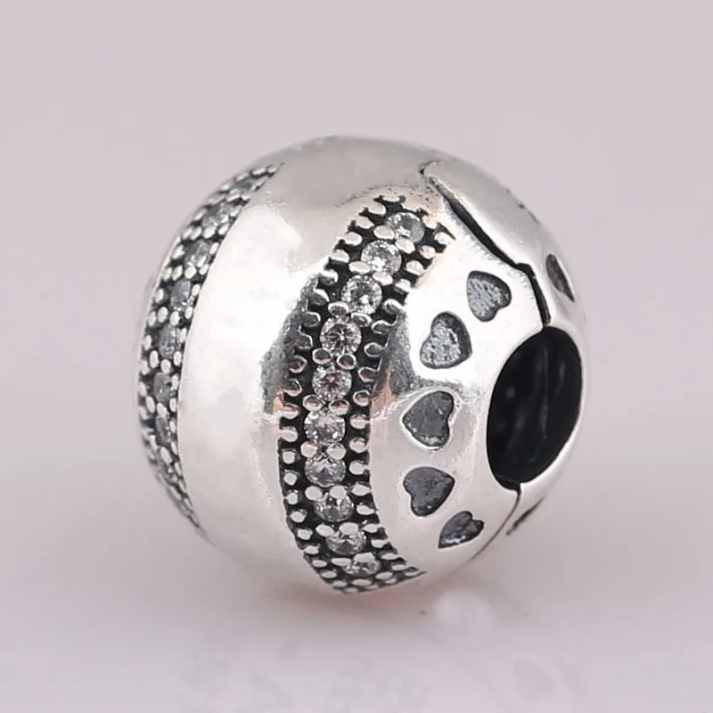 Оригинальные искрящиеся полоски сердца зажим-замок стоппер бусин подходят для серебряного браслета-подвески 925 пробы.