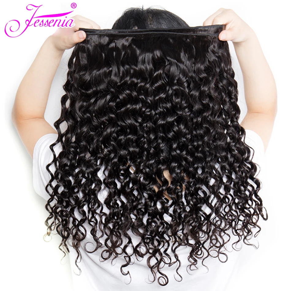 Волна воды Связки с бразильские волосы закрытием переплетения пучки Remy