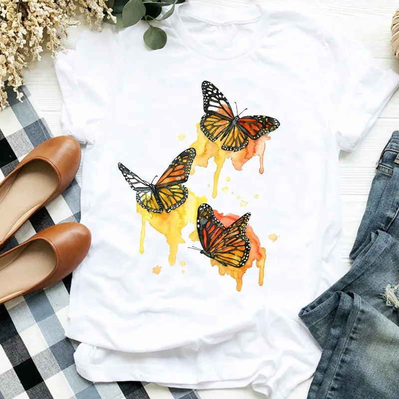 

Women Lady 90s Watercolor Ladies Casual Cartoon Print Fashion T Tee Womens Tshirt Female Shirt Clothes Top Graphic T-shirt