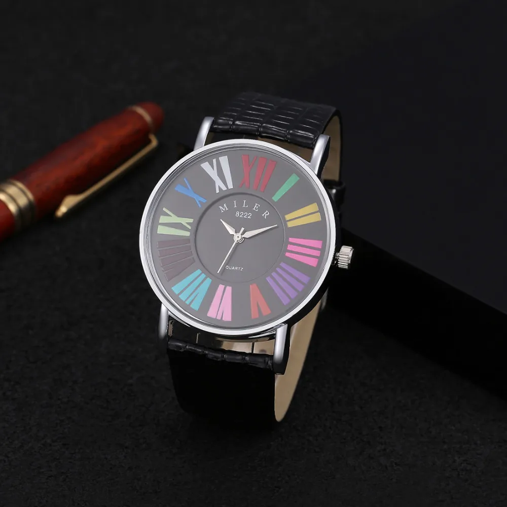 

Relogio Feminino Women Big Watches Miler Fashion Colored Roman Numerals Leather Band Quartz Watch Casual Ladies Watches Clock