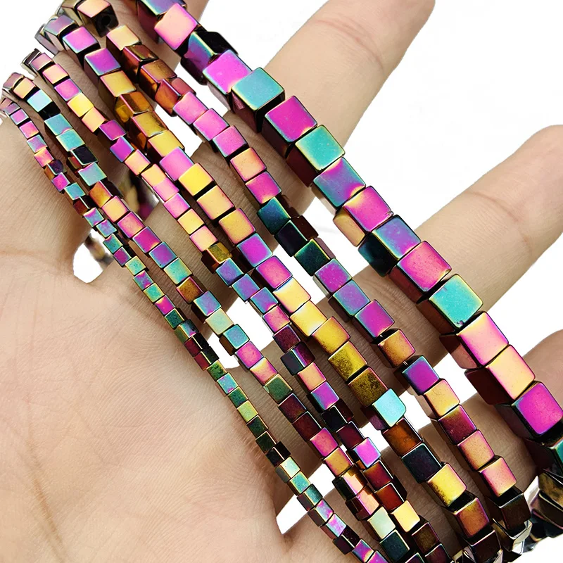 

RBFHYER Rose Red Square Hematite Natural Stone 2/3/4/6MM Loose Beads For Charm Jewelry Making Diy Bracelets Necklace Findings