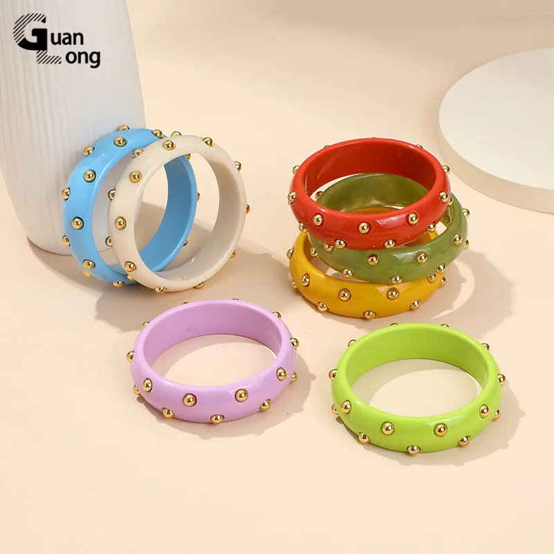 

GuanLong Vintage Resin Thin Bangles For Women Indian Jewellery Metal point Bangle With Designer Charms Bracelets Bangle Elegant