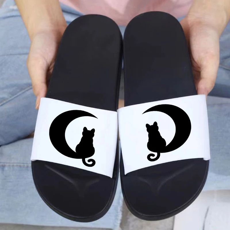 

Women Cartoon Love Pet Cat Printing 2022 Women Slippers Flat Shoes Fashion Comfortable Female Sandals Ladies Plus Size Shoes