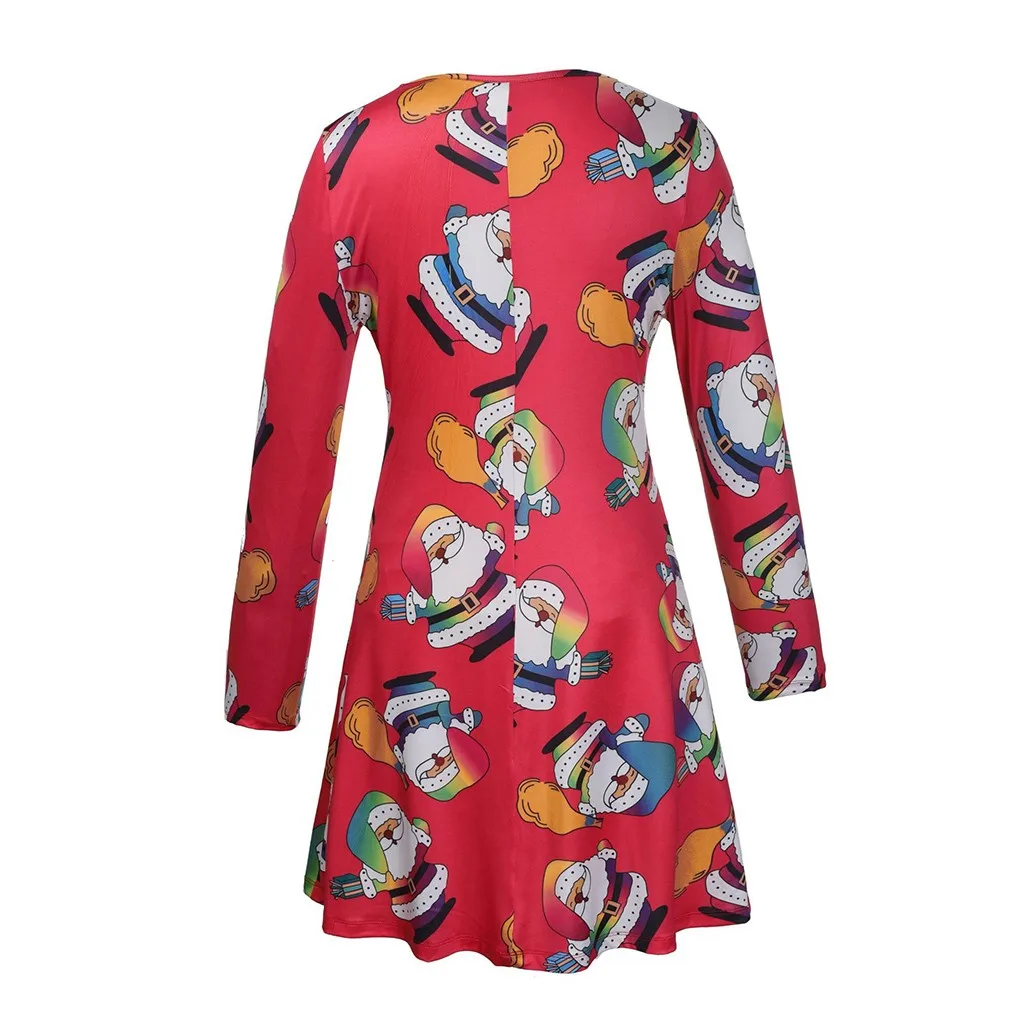 Женское рождественское платье с принтом Санта Клауса длинным рукавом а силуэт