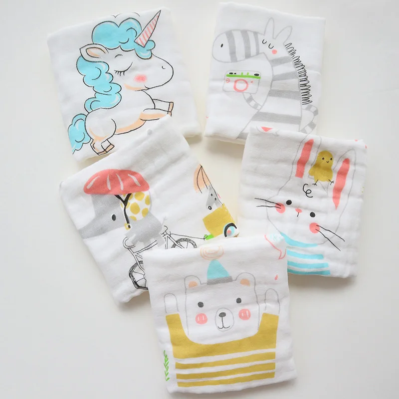 

Baby Bib 5pcs cotton embroidered baby bibs square towel cartoon gauze baby bandage handkerchief Baby Bibs burp cloth muslin Bibs