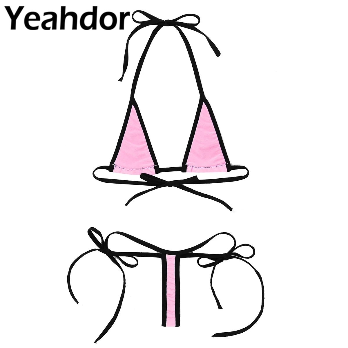 

Micro Bikini Swimsuit Set for Women Sexy Lingerie Set Minimal Cover Halter Neck Self-tie Bra Top with G-String Briefs Underwear