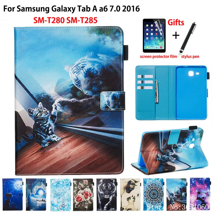 

Чехол для Samsung Galaxy Tab A a6 7,0 2016 T280 T285, чехол для планшета с изображением животных, чехол с подставкой + Подарок, чехол с рисунком в виде животного, чехол-подставка, 2016