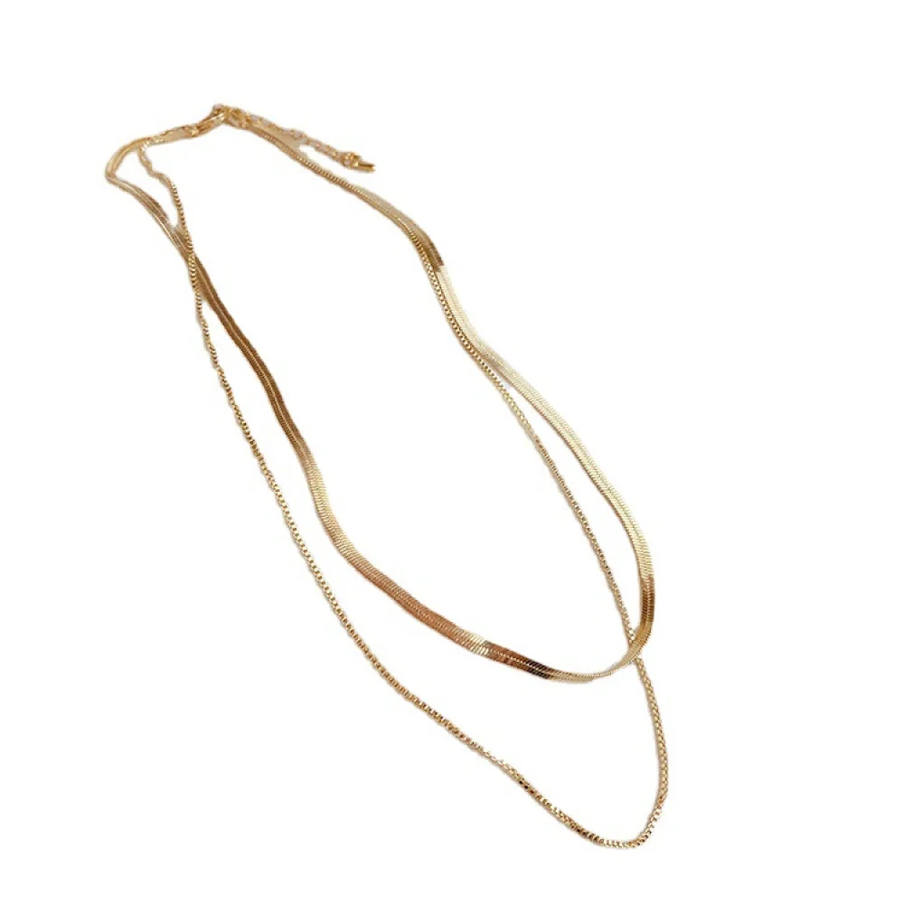 

ZN Minimalist Double Layered Chokers Creative 14K Gold Plated Metal Clavicle Chain Vintage Simple Necklaces Fashion Jewelry Gift