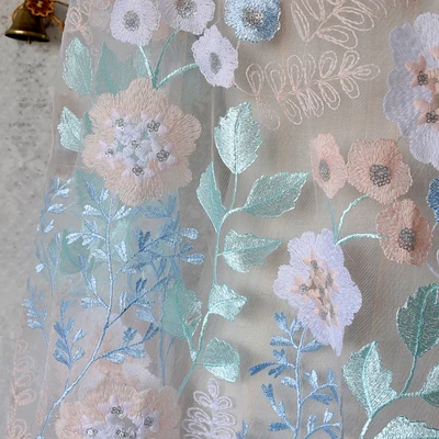 Синяя Высококачественная Цветочная вышитая ткань сетчатая кружевная с