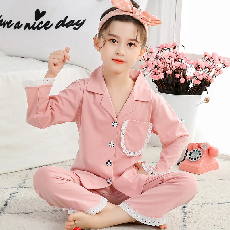 

2021 Cotton Pajama Sets For Kids Girl's Cute Pajamas Girls Sleepwear Top Pants Suit Children Long Sleeve Pyjamas 3 6 9 12 Years