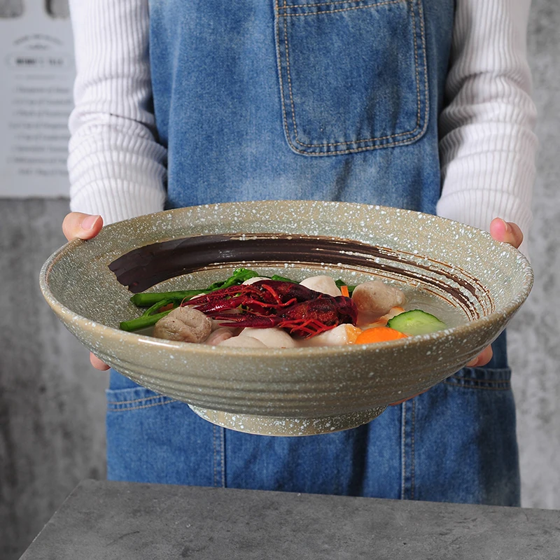 

Японская креативная большая миска, художественная кухонная керамическая миска для лапши, фруктовые миски, Экологичная столовая посуда для ...