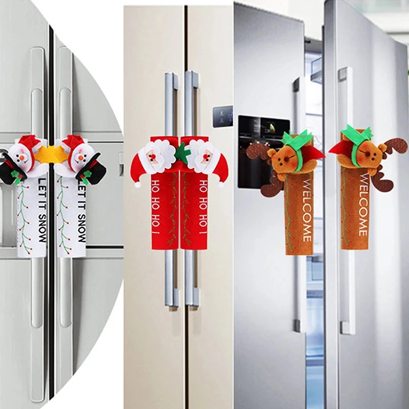 

2021 Christmas Fridge Handle Covers Santa Claus Door Knob Protector Gloves for Fridge Microwave Oven Xmas Christmas Party Decor