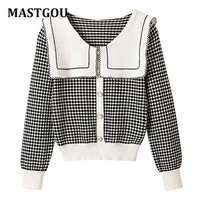 mastgou fashion design womens sweater long sleeve jacquard knit pullover jumper tops sailor collar female sweaters pull femme