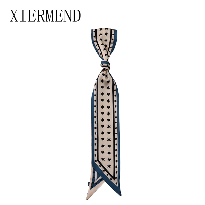 

2021 New Summer 140*9 Star And Plaid Strip Scarf Scarves Female Wrist Strap Hair Ribbon Belt For Women