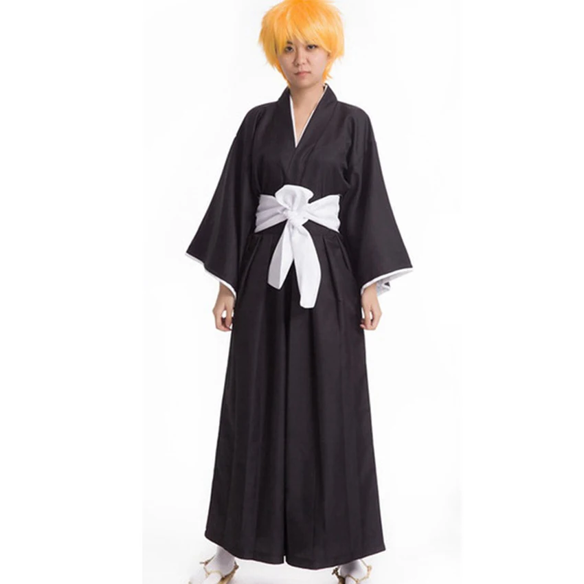 Восточное японское традиционное кимоно Самурайские BLEACH Kurosaki Ichigo Косплей костюмы робы платье с соломенными сандалиями Наруто Луффи