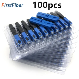 sc upc fiber optic fast connector 100 sc fsat connector blue fibra ftth single mode quick connector adapter field assembly free global shipping
