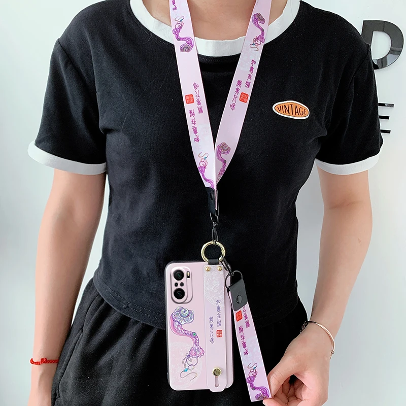 

For XiaoMi 11 10 9 Pro Chinese style Long lanyard Wristband Protective Cover Hard Shell Coque For RedMi Mi K40 30 Pro Phone Case