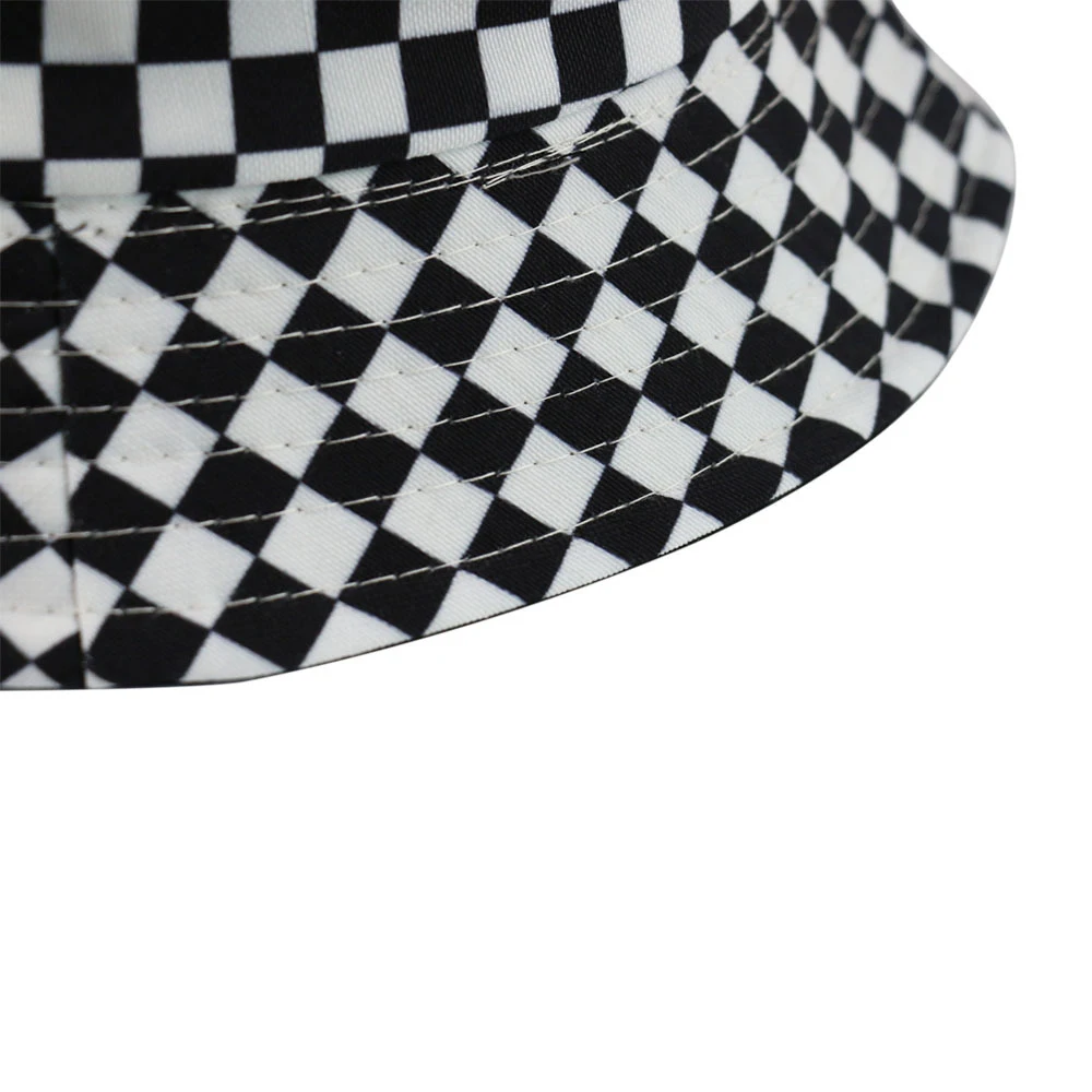 

New Black White Plaid Check Bucket Hats Fishing Caps Women Mens